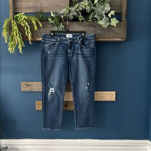 PAIGE Jimmy Jimmy Crop Dark‎ Blue Distressed Jeans 32. EUC